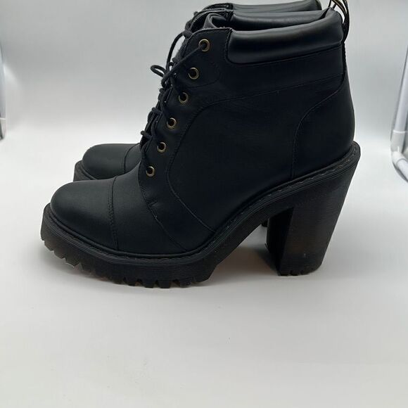 Dr Martens Averil Black Leather Heel Booties Sz 9 US‎ Lace-Up Block Heel Women's - Picture 3 of 6